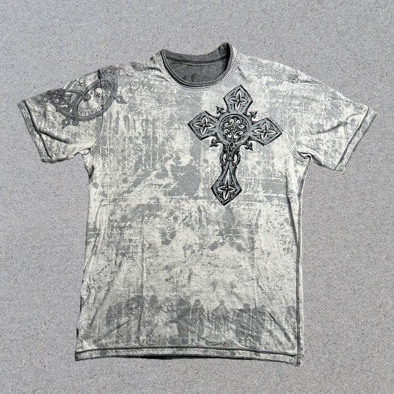 •vintage y2k affliction angel wings cross t shirt... - Depop