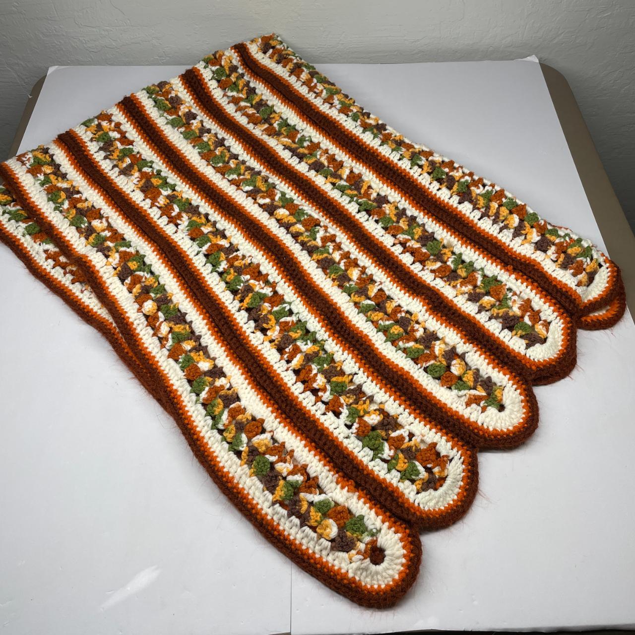 Vintage Afghan Throw Blanket in a Striped Brown,... Depop