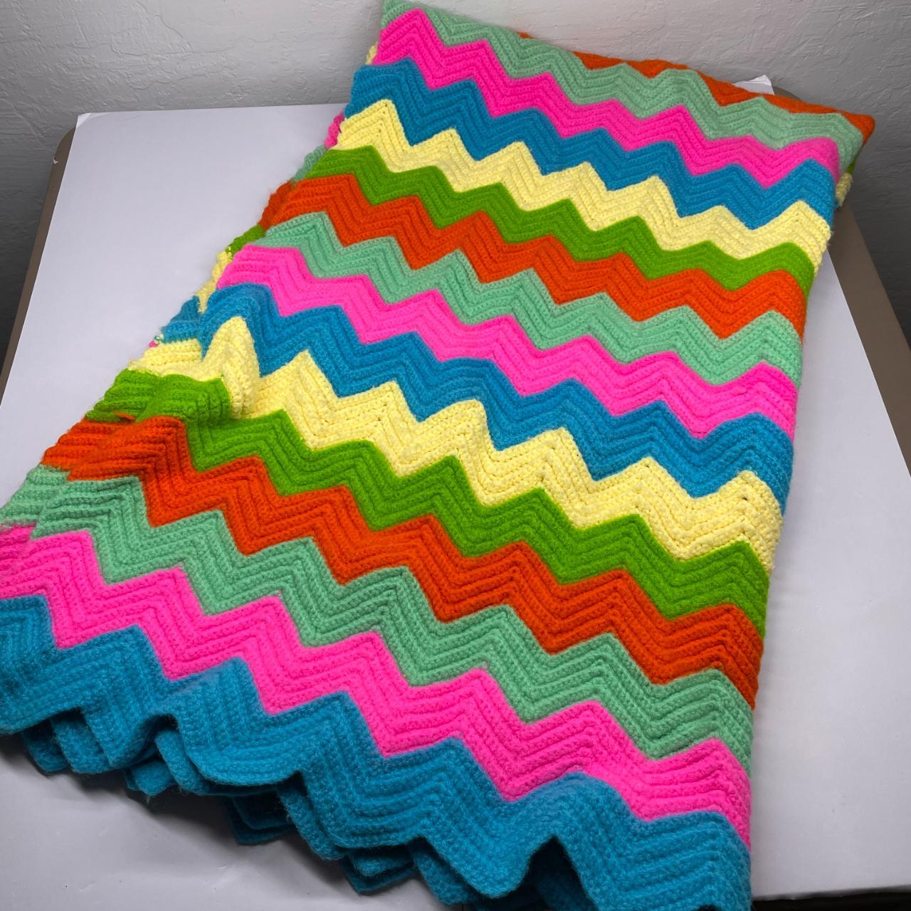 Vintage Afghan Throw Blanket in a Chevron Striped... Depop