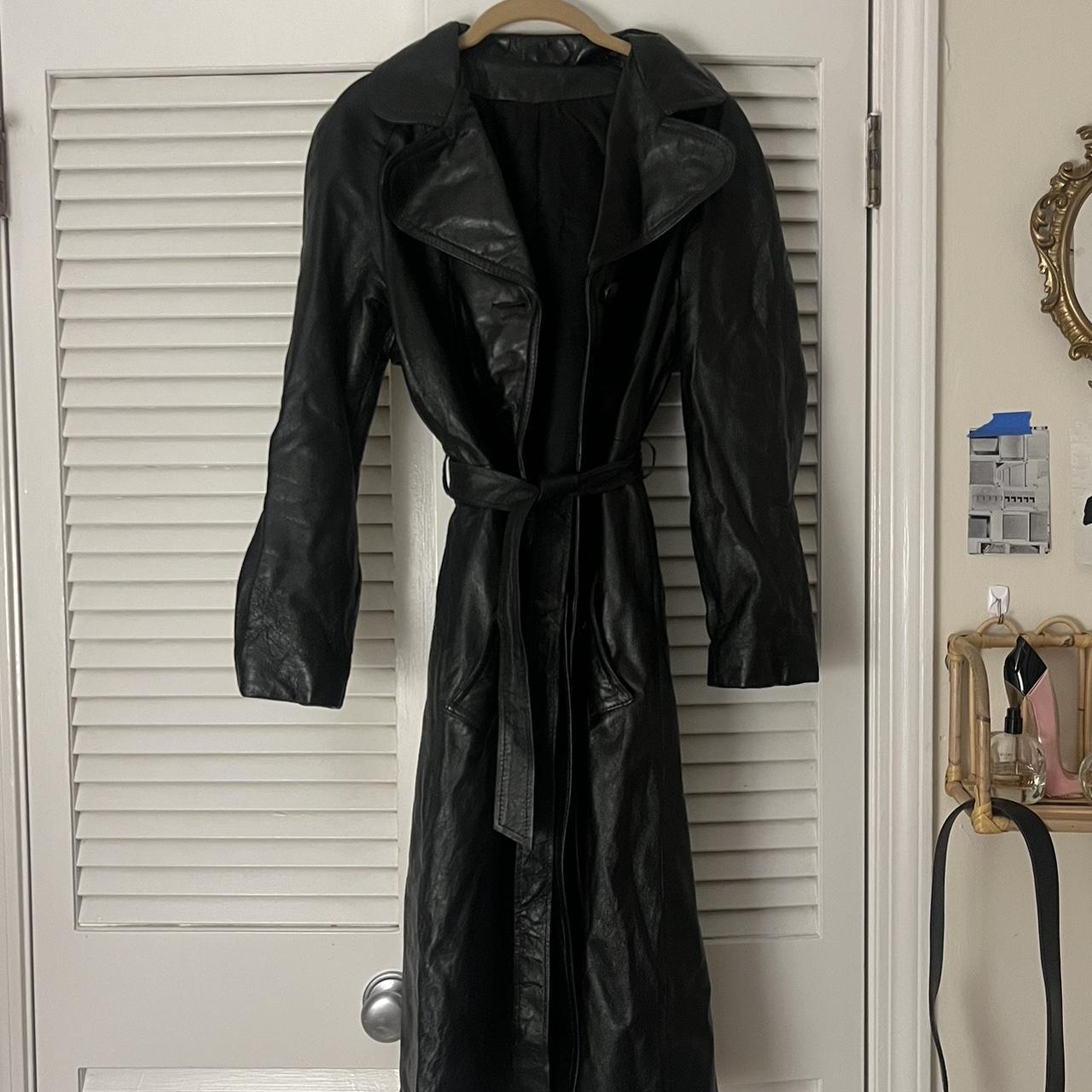 Vintage leather trench coat. Few buttons missing... - Depop