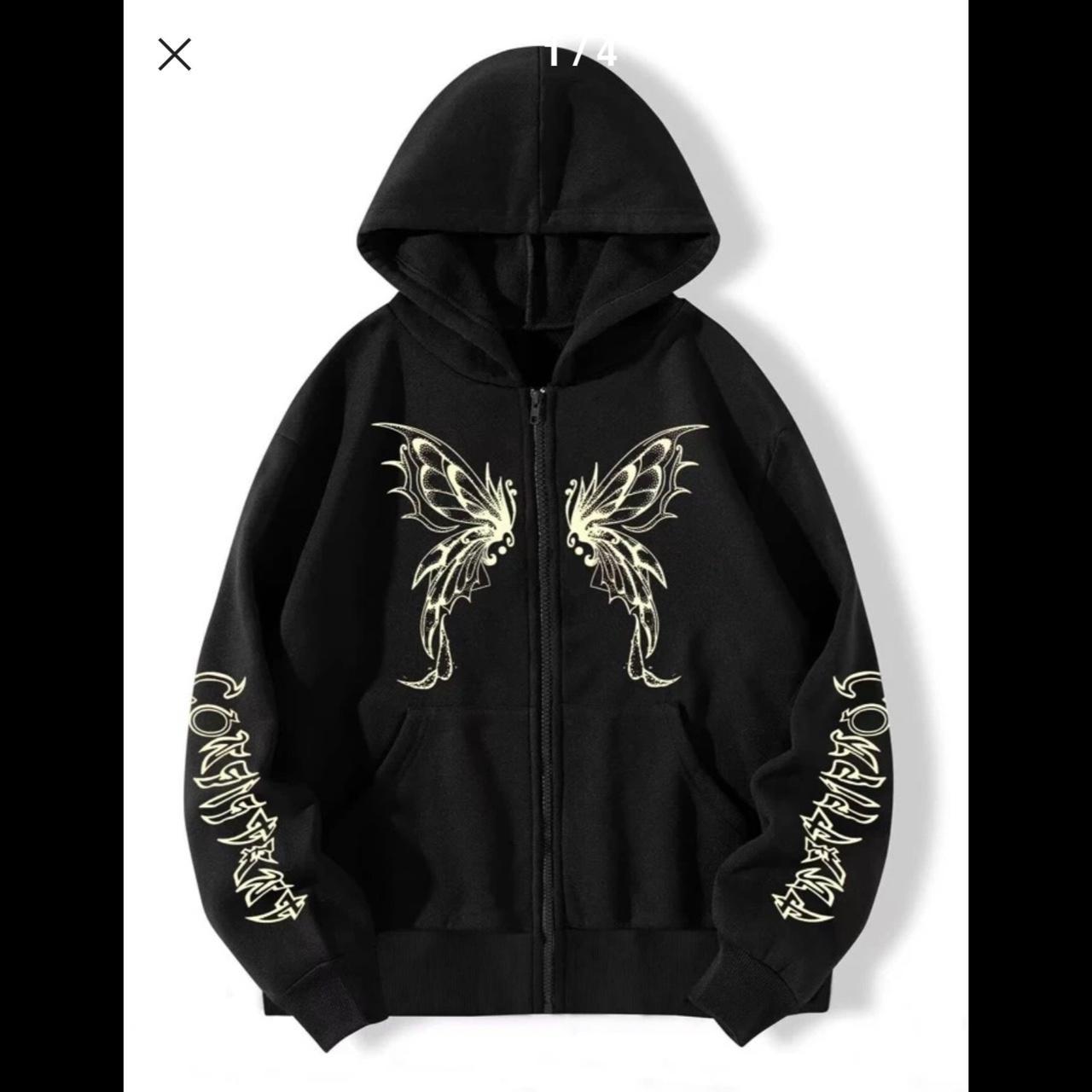 Butterfly Graphic Zip Up Hoodie Size Unknown Depop