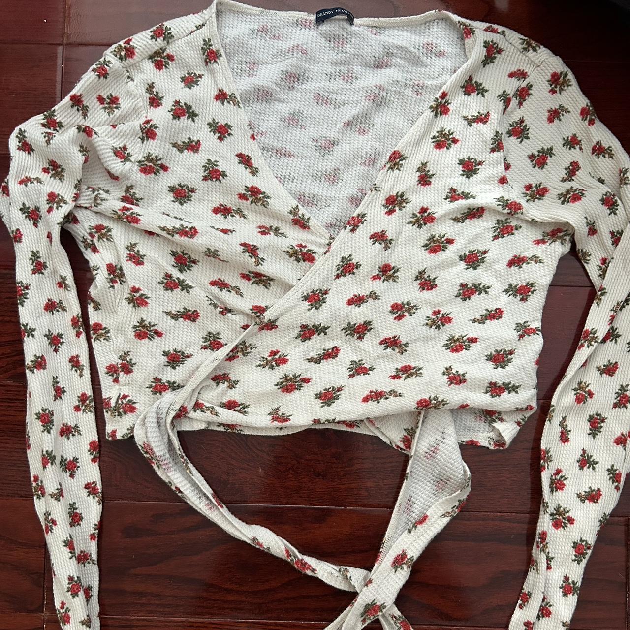Red and White floral Brandy Melville long Depop