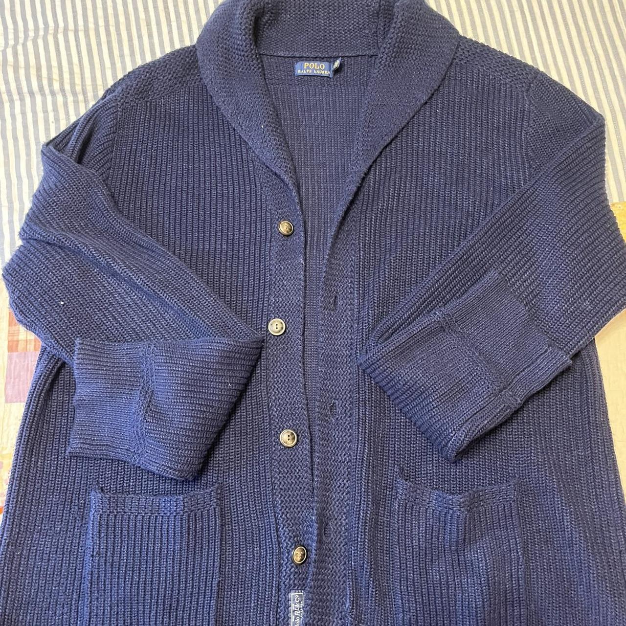 Navy Blue Ralph Lauren Shawl Cardigan. Size: XL... - Depop