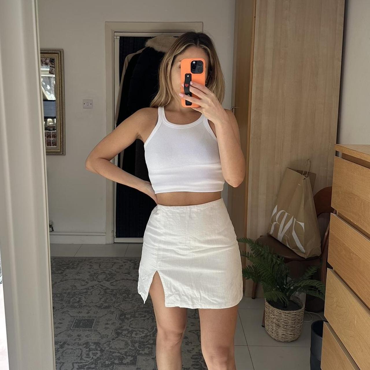 h&m white linen skirt