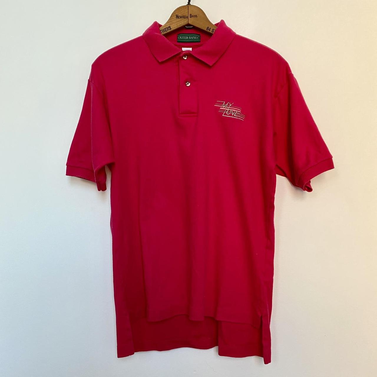 A pink polo shirt with “My Love” embroidered on the... - Depop