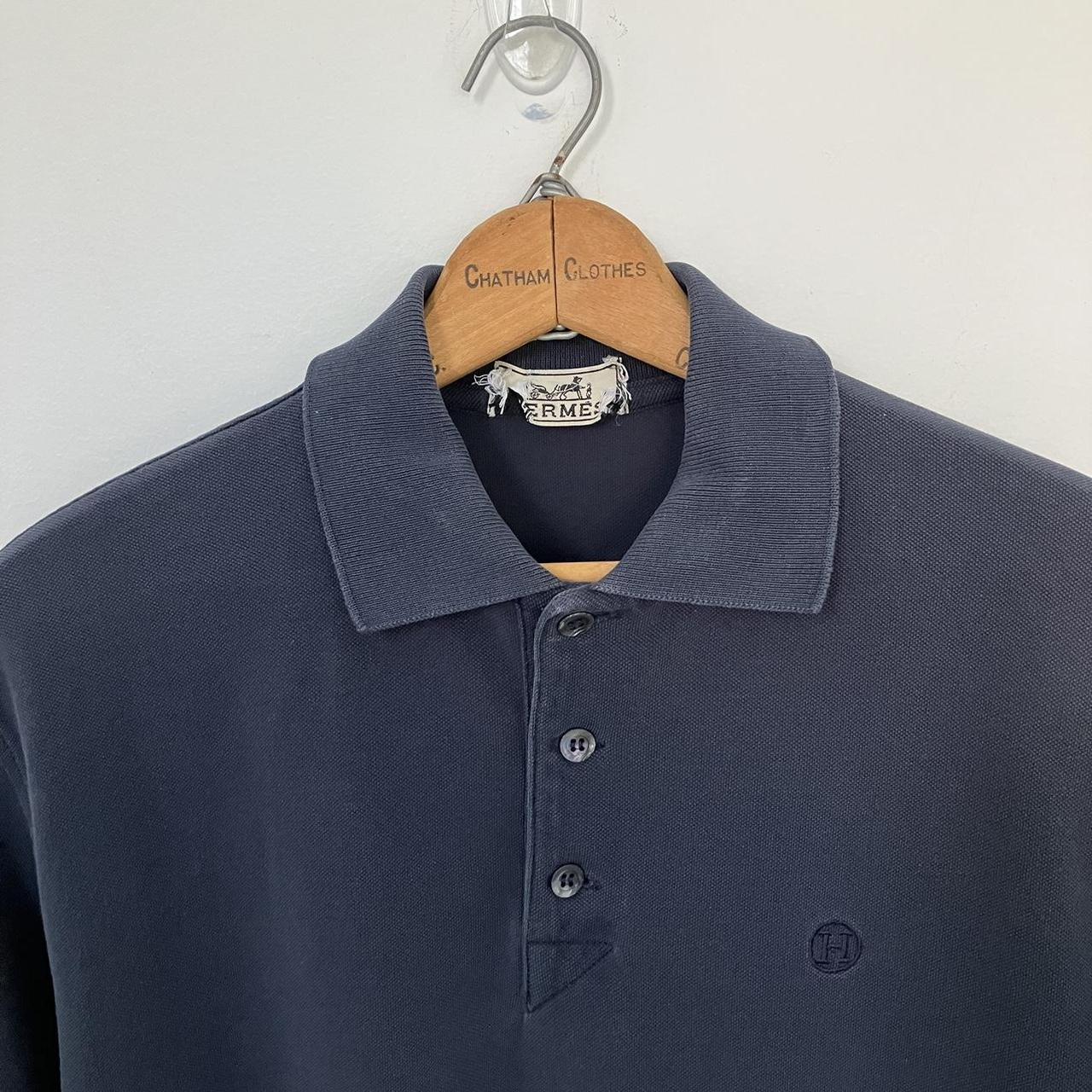 Vintage Hermes navy blue polo shirt. Embroidered H... - Depop