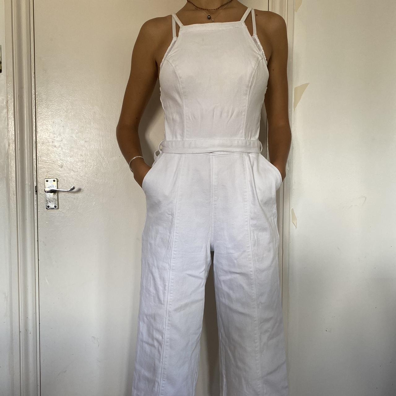 Unique white denim jumpsuit by Hollister Depop