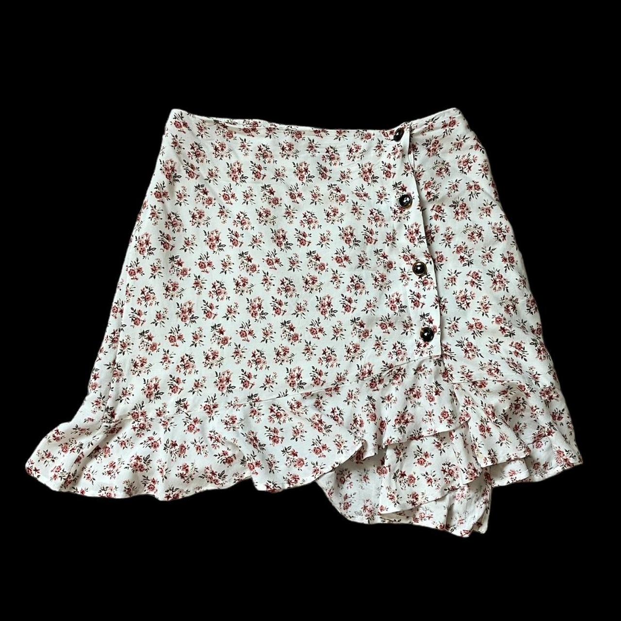 Hollister white and pink floral wrap mini skirt Depop