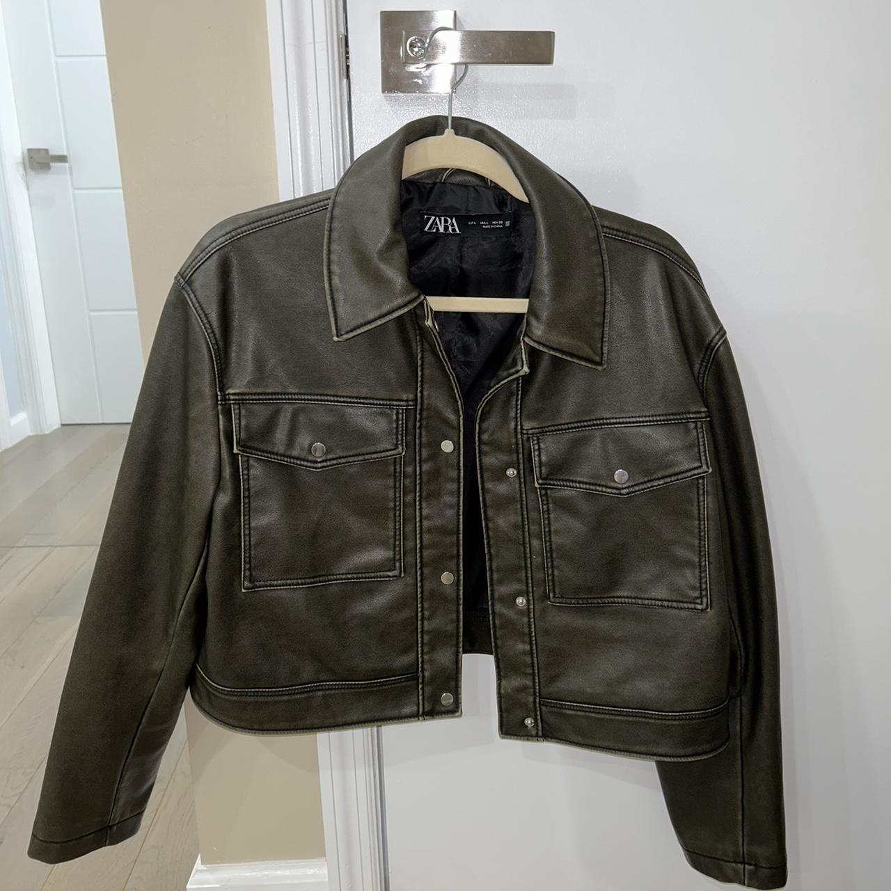 zara leather khaki jacket