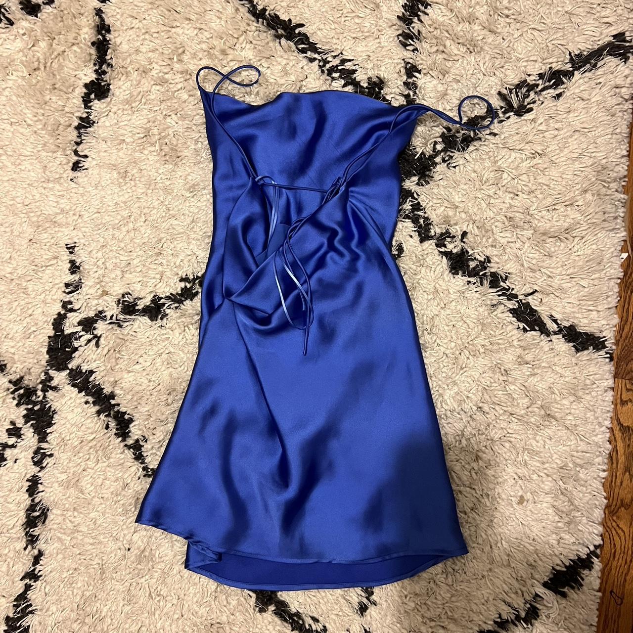 Blue Zara Slip Dress Cowl Neck And Tie Back Size Xs - Depop