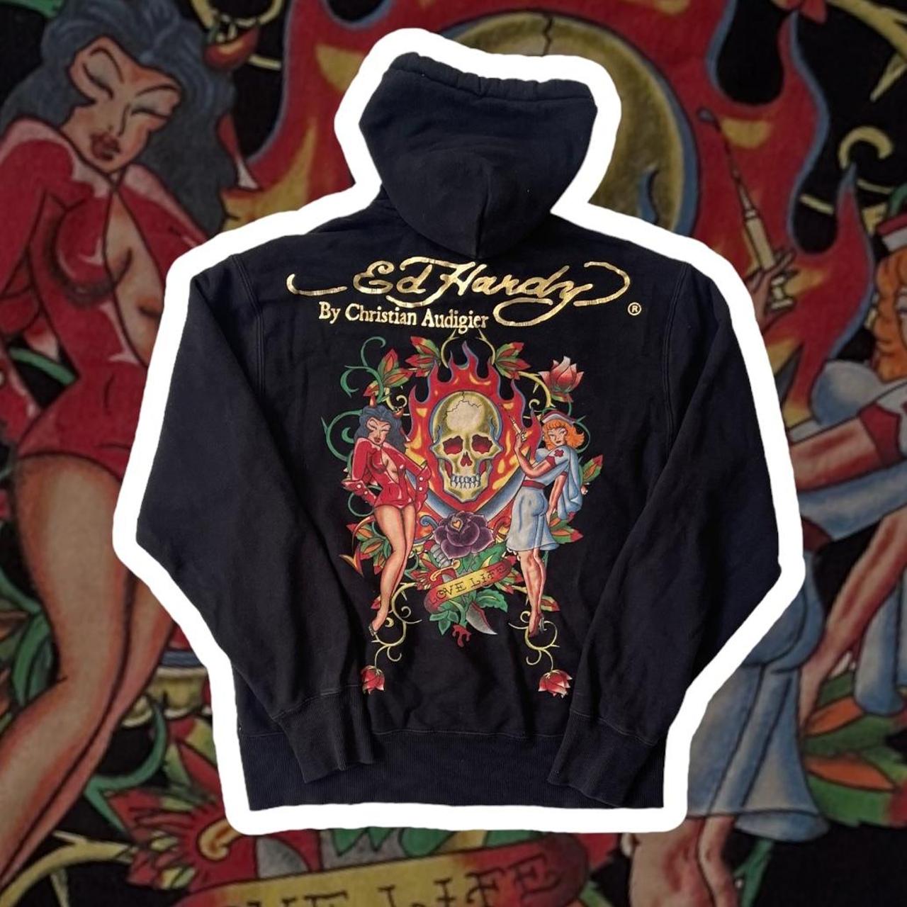 Vintage 00s Ed Hardy Y2K’ Zip-up Graffiti Graphic... - Depop