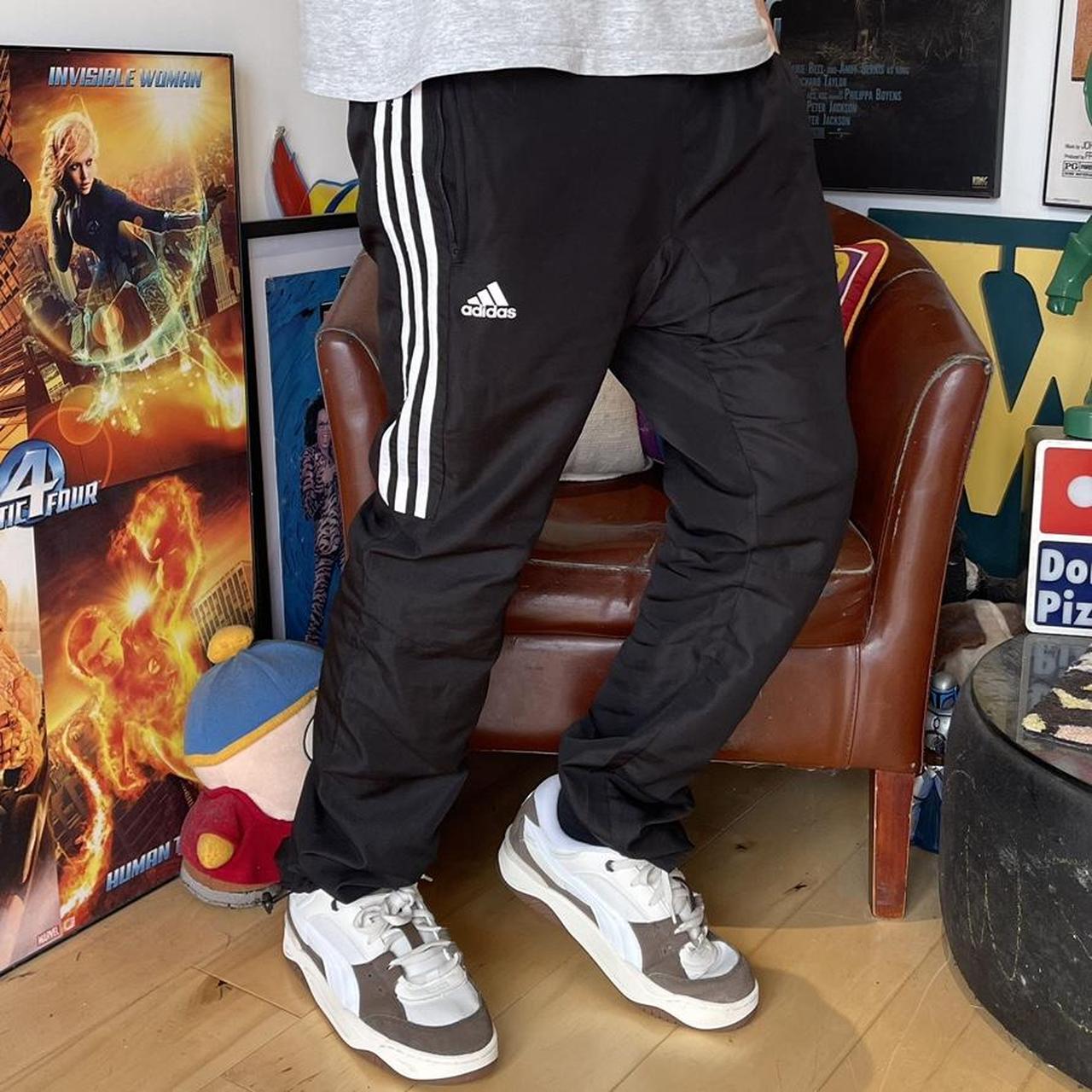 Adidas Black 2000s Y2K tracksuit bottoms track pants... Depop