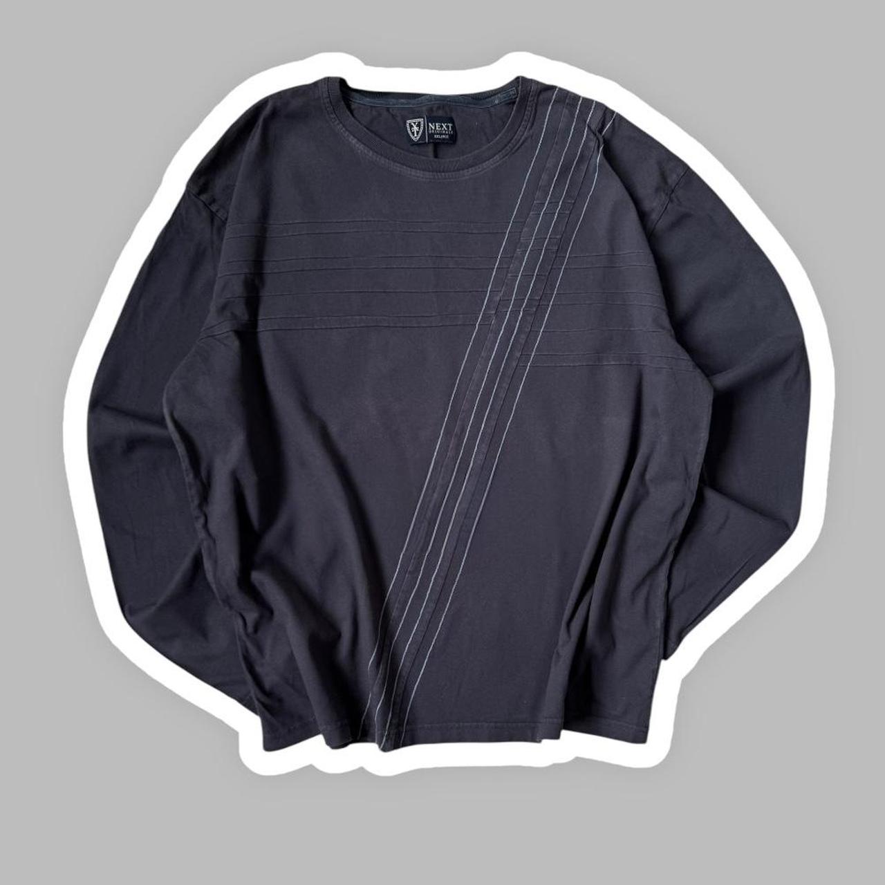 vintage navy blue ribbed pattern art style striped... | Depop