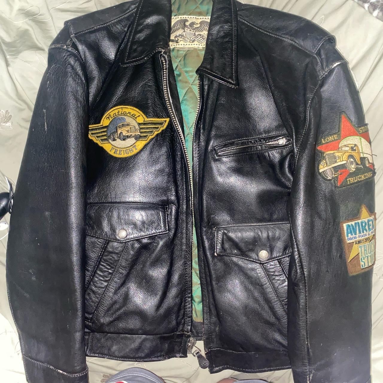 Avirex all authentic leather jacket with embroidered... - Depop