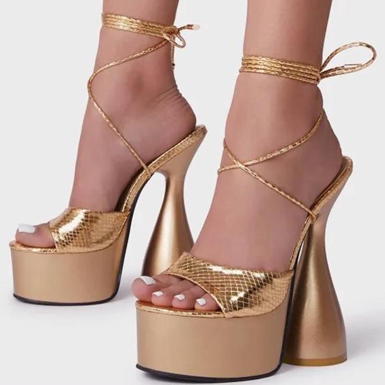 gold wedge high heels