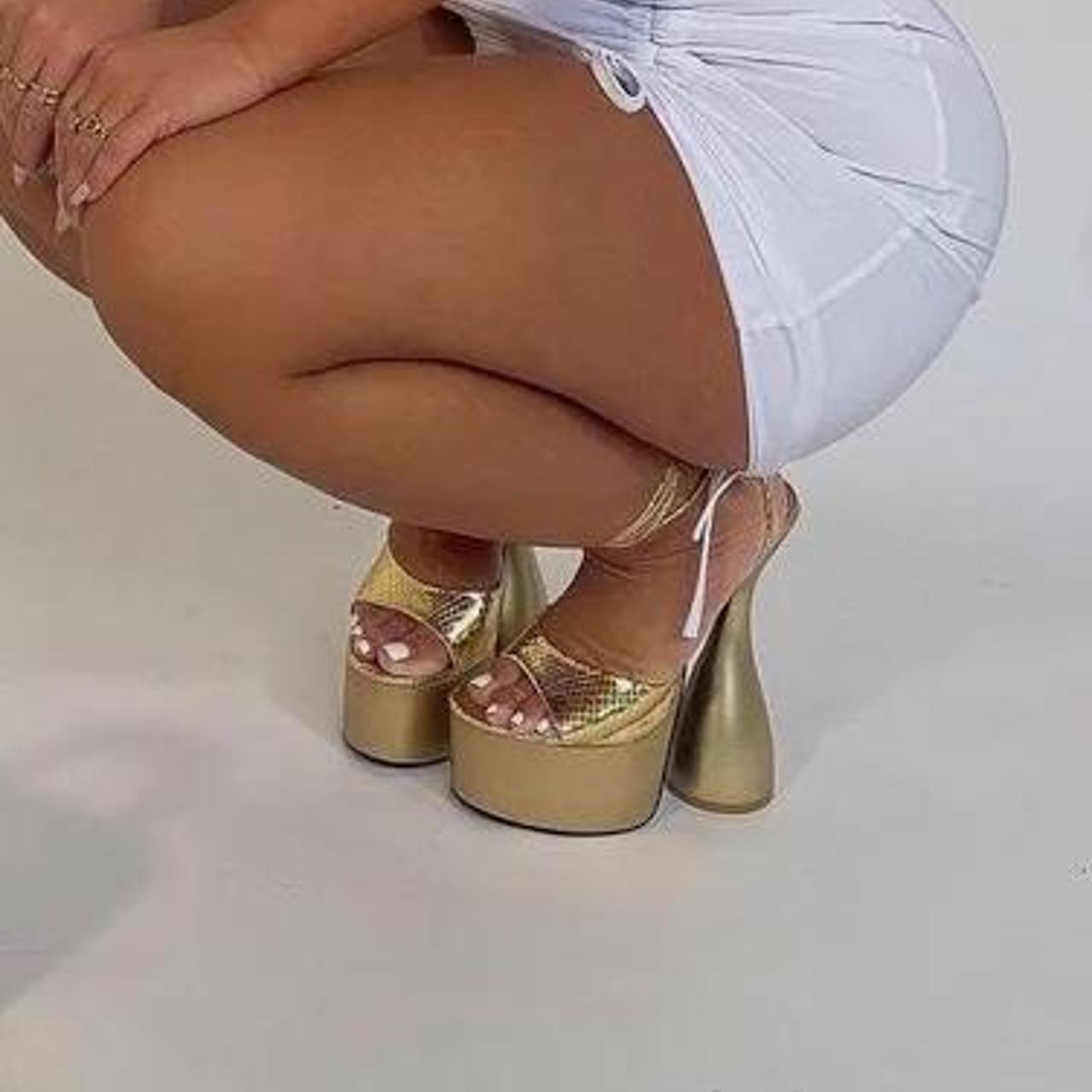 gold wedge high heels