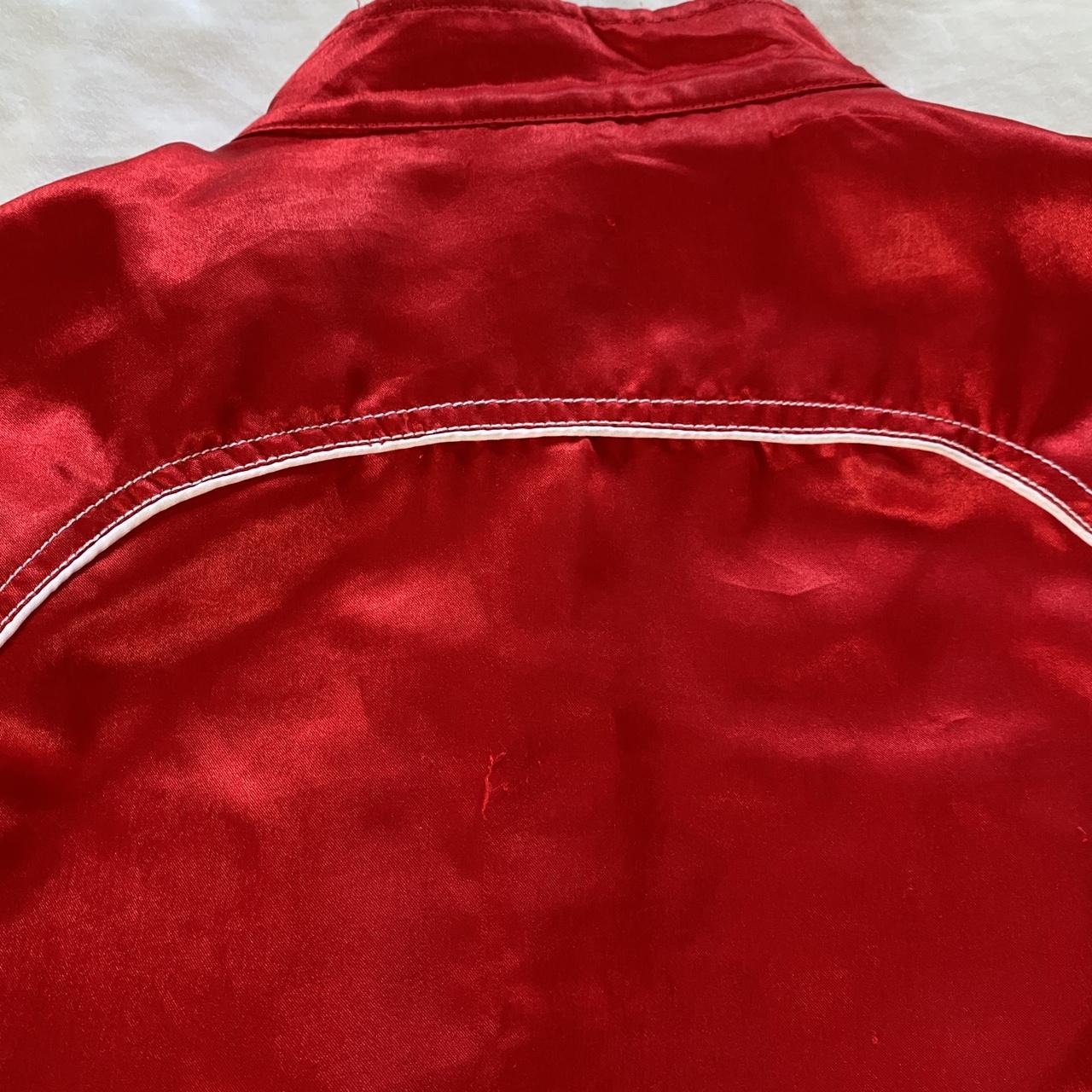 Vintage red satin bomber. Y2k. Cool details on this - Depop