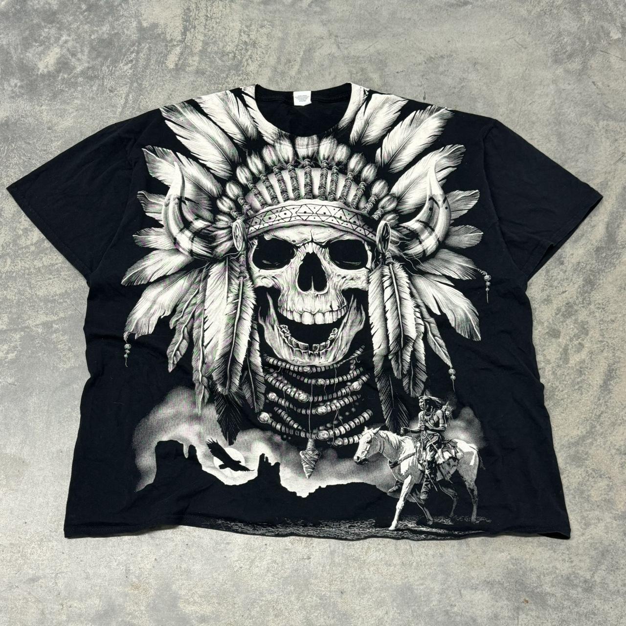 Vintage y2k Tribal Indian Skull All Over Print... - Depop