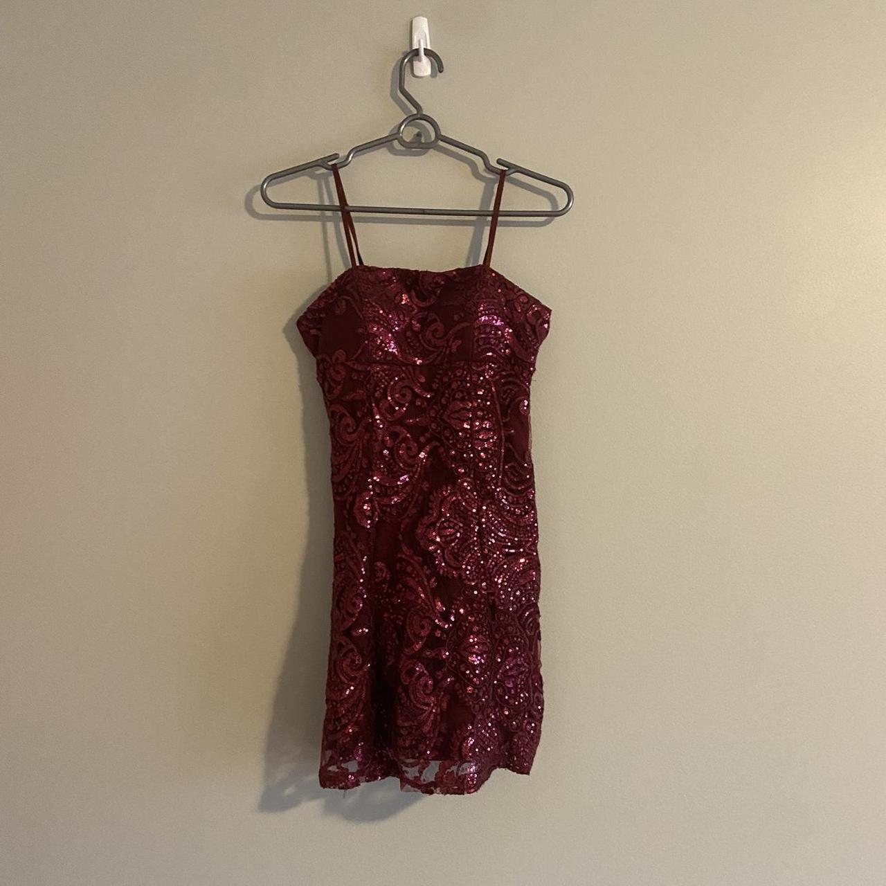 Emerald Sundae Women's Burgundy and Red Dress | Depop