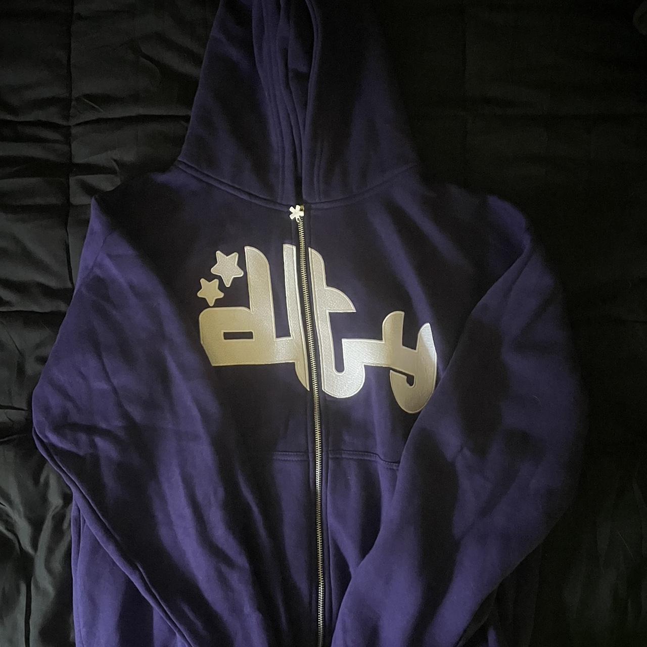 purple dty zip up hoodie worn a couple times no... - Depop