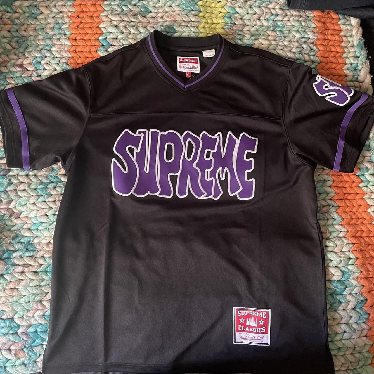supreme mitchel and ness jersey worn once no flaws - Depop