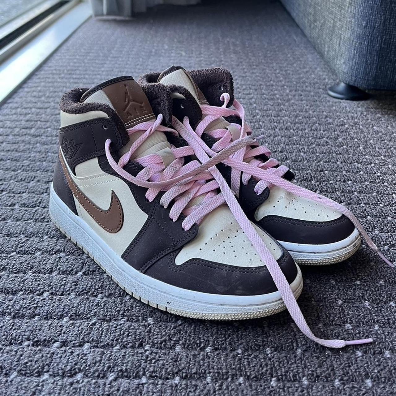 brown jordans with pink laces