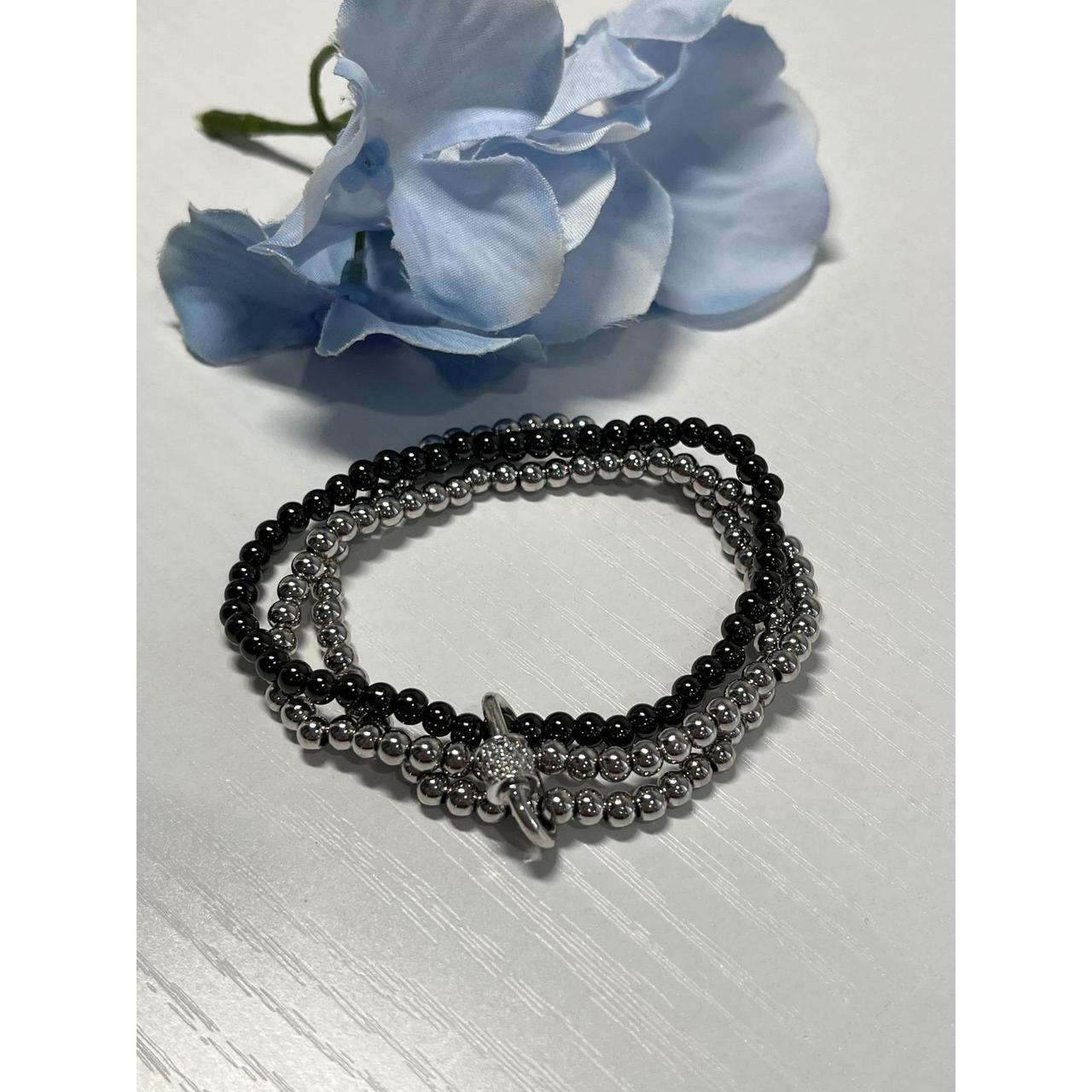 Women's Bracelet - Black/Silver – Stackable Beade… - image 3