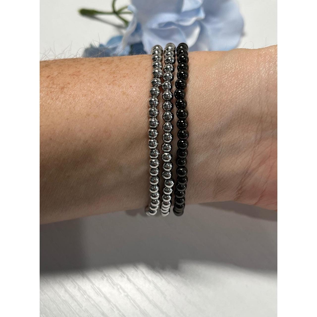 Women's Bracelet - Black/Silver – Stackable Beade… - image 2