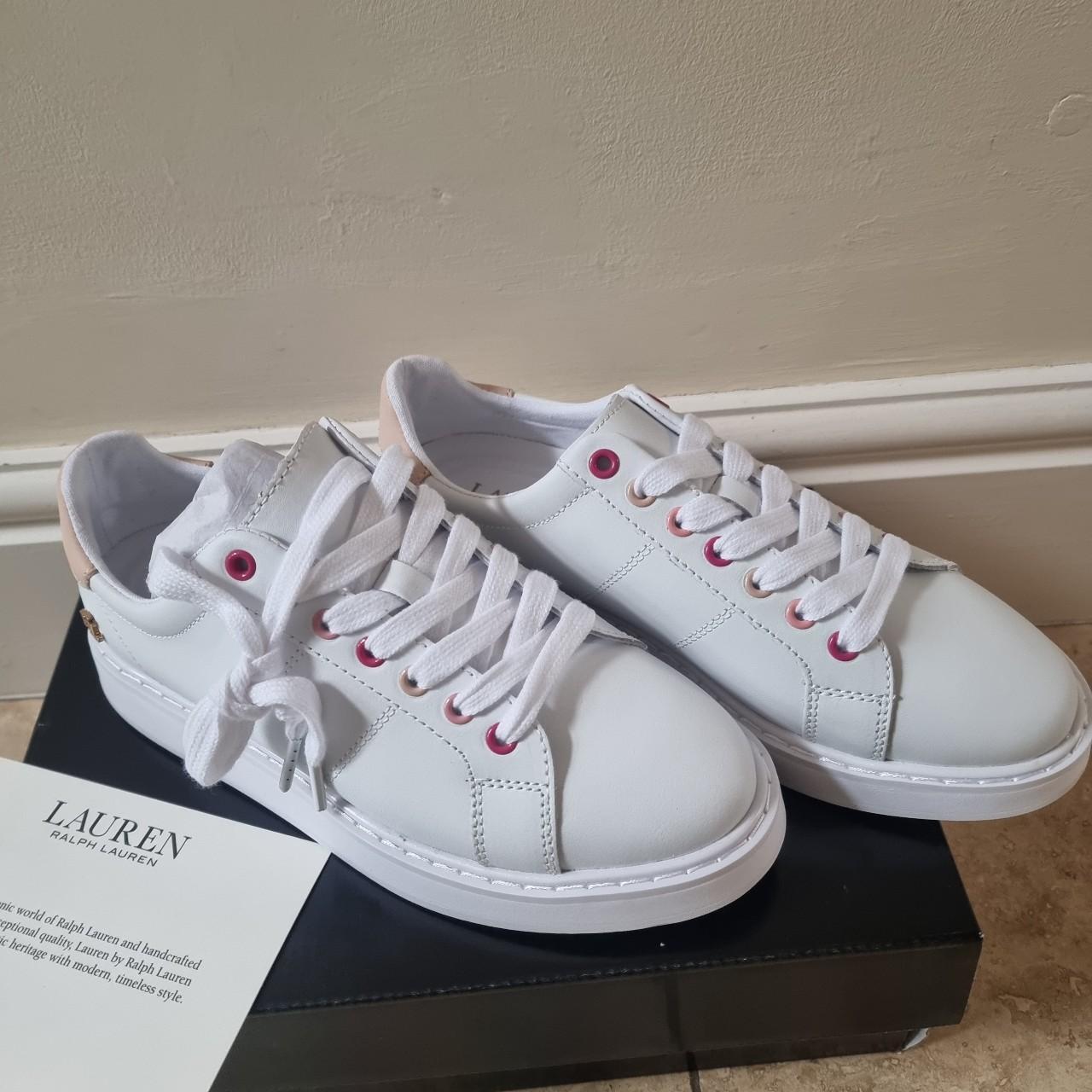 Ralph Lauren White Leather Angeline Trainers Size 5. Depop