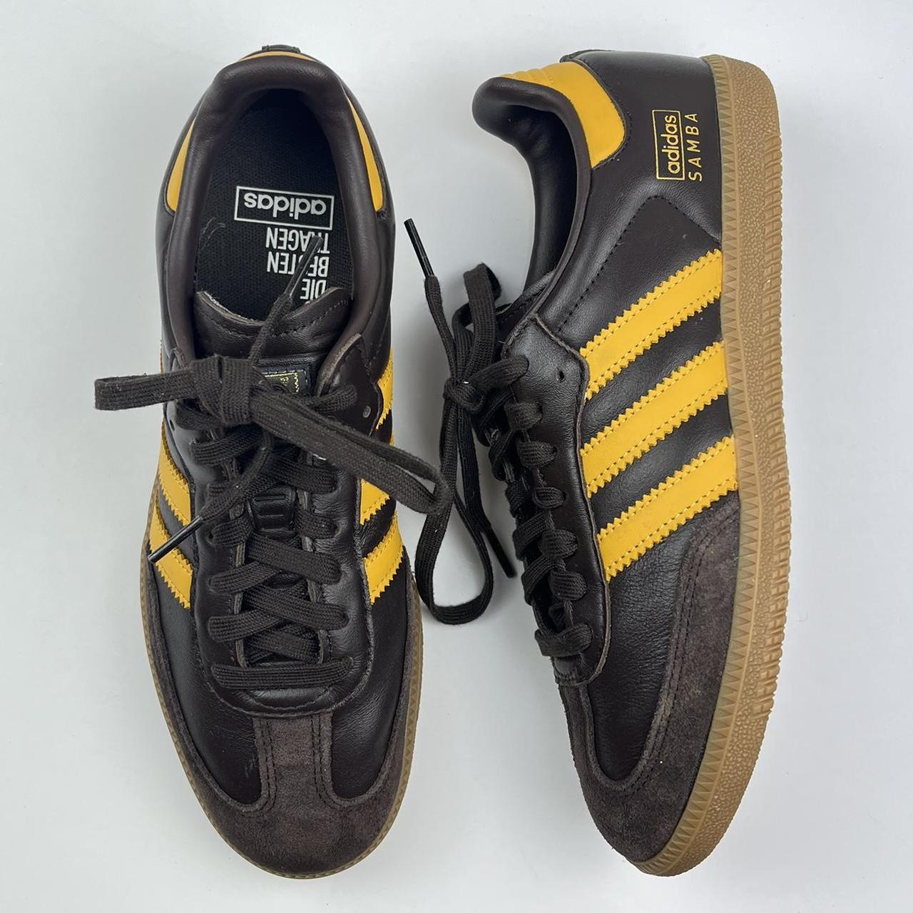 Adidas Samba Dark Brown / Preloved Yellow / Gum US... - Depop