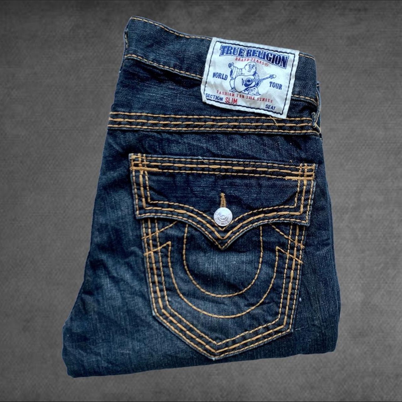 Now these! True Religion Orange Triple Stitch Jeans,... - Depop