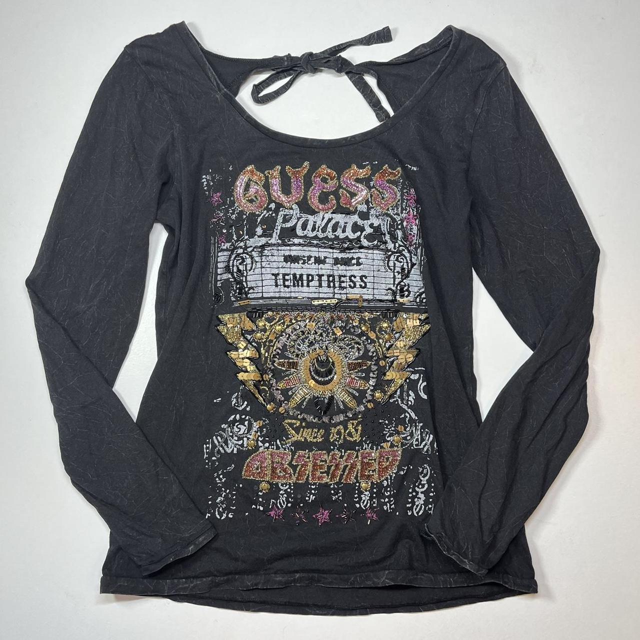 Guess Women's Black and Grey T-shirt (2)