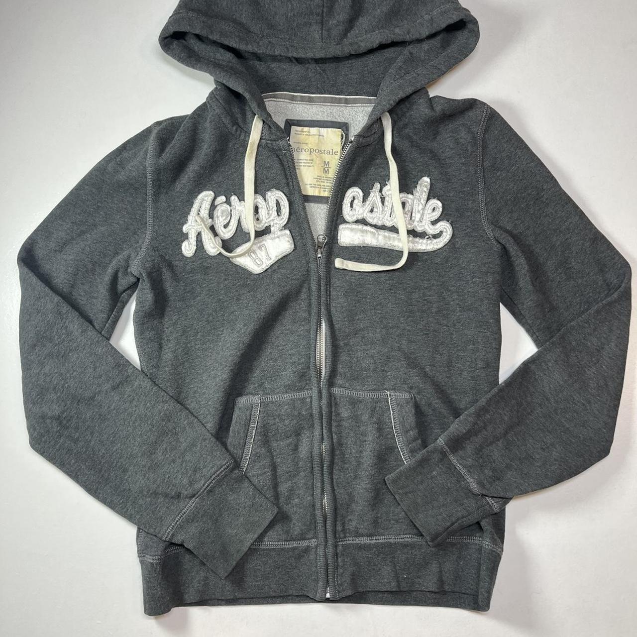 2000s Aeropostale grey zip up hoodie simple dark... - Depop