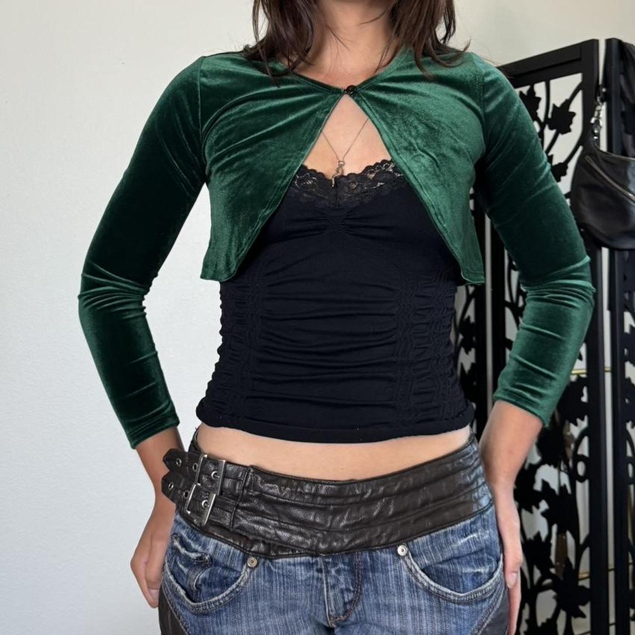 Early 2000s vintage velour bolero top Dark forest | Depop
