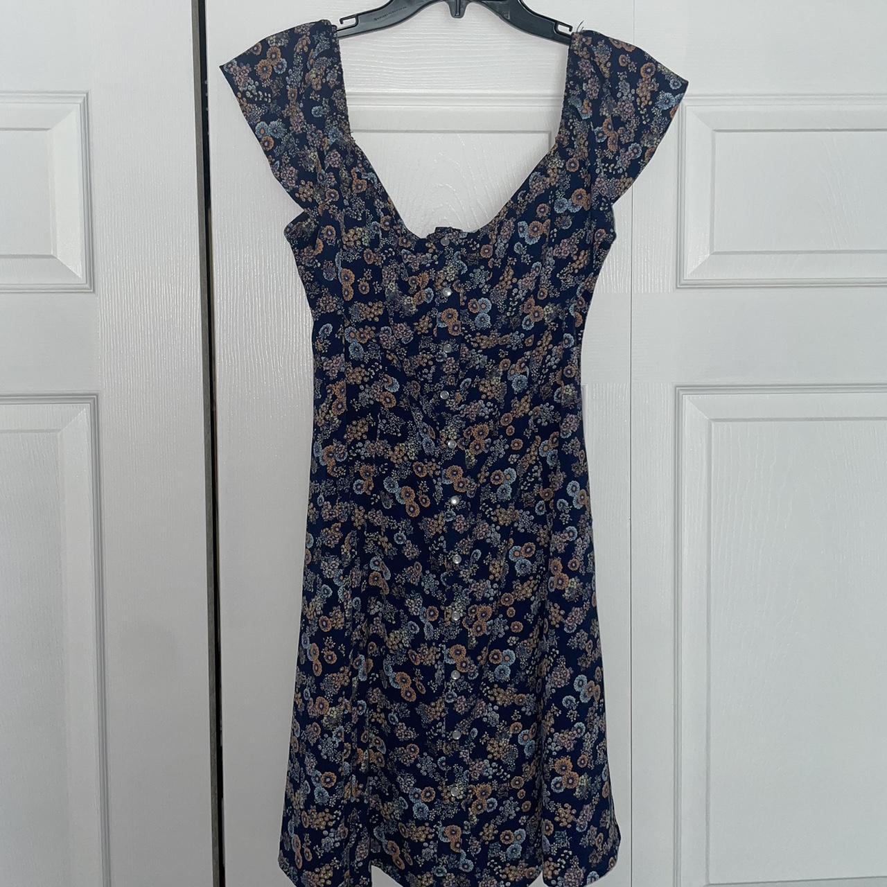 Navy blue dress with floral accents. Only worn a... - Depop