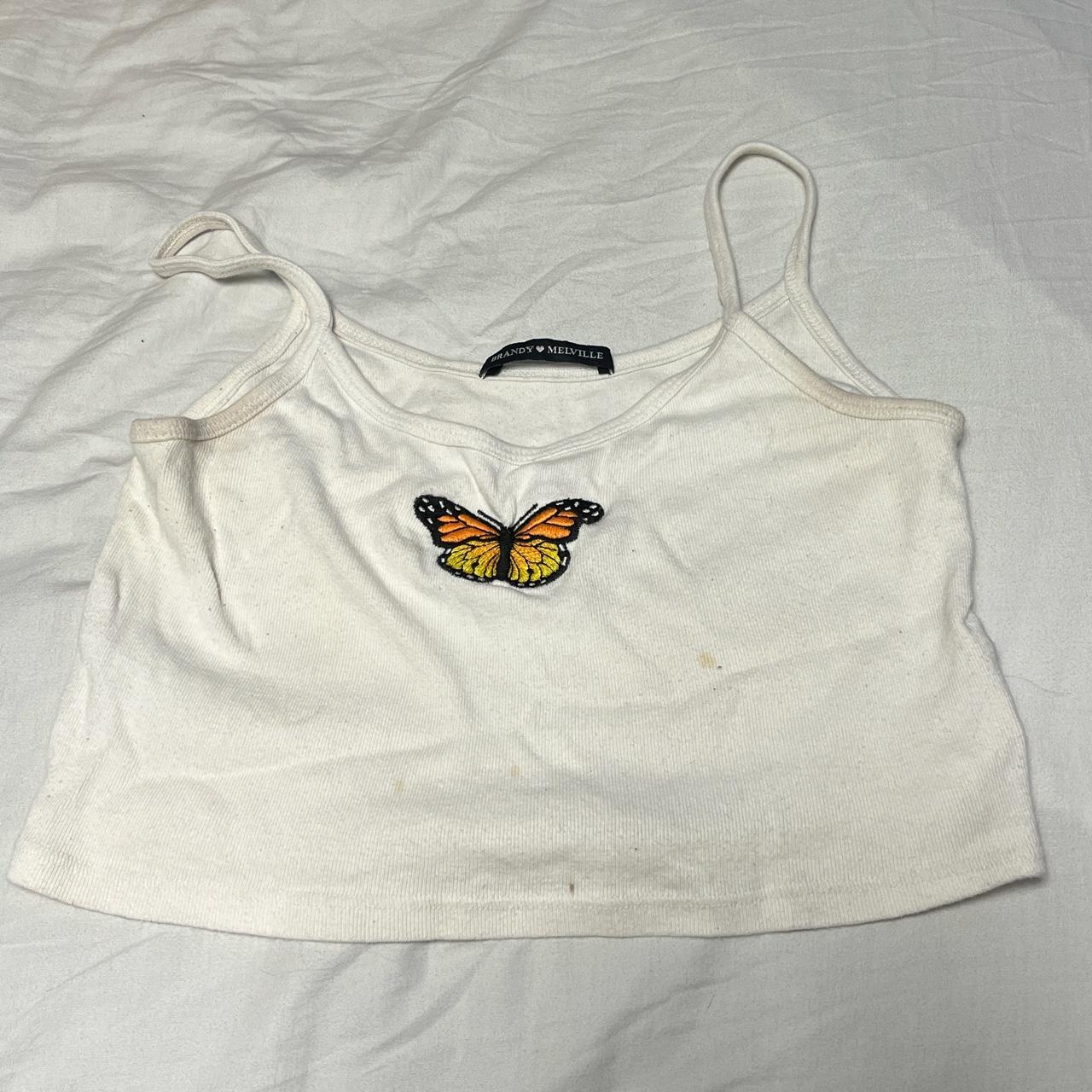 Brandy Melville Beyonca Butterfly Crop Tank White - $13 (27% Off