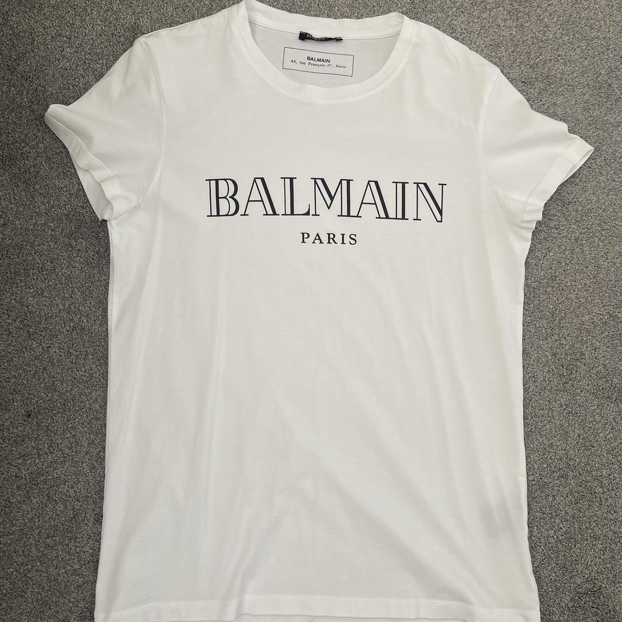 Balmain Paris Authentic White Logo T-shirt Size... - Depop