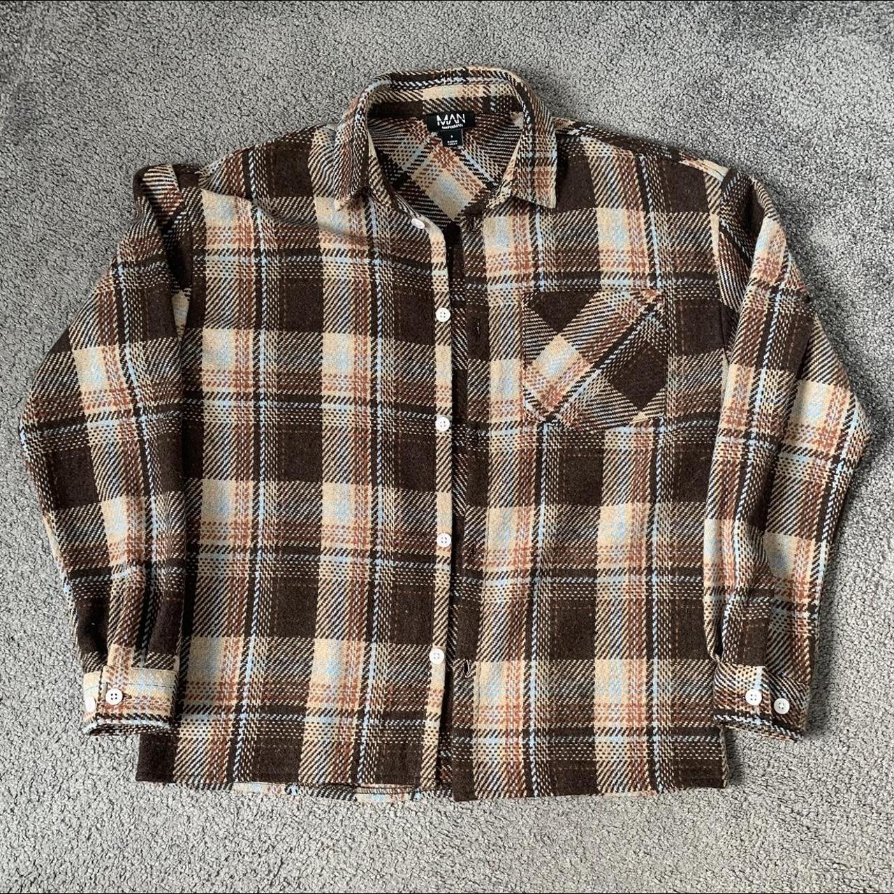 Brown Boohooman Flannel Shirt • Mens size small •... - Depop