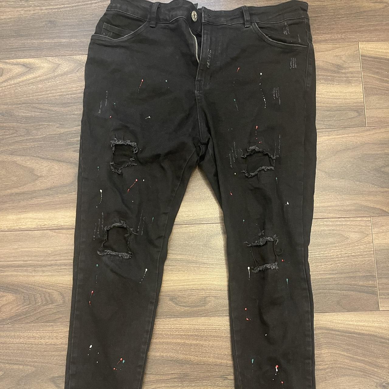 NVLTY Paint splatter ripped jeans RRP £80 Hardly... Depop