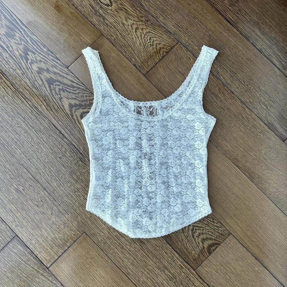 brandy melville white tank top with lace trim ✰ worn - Depop