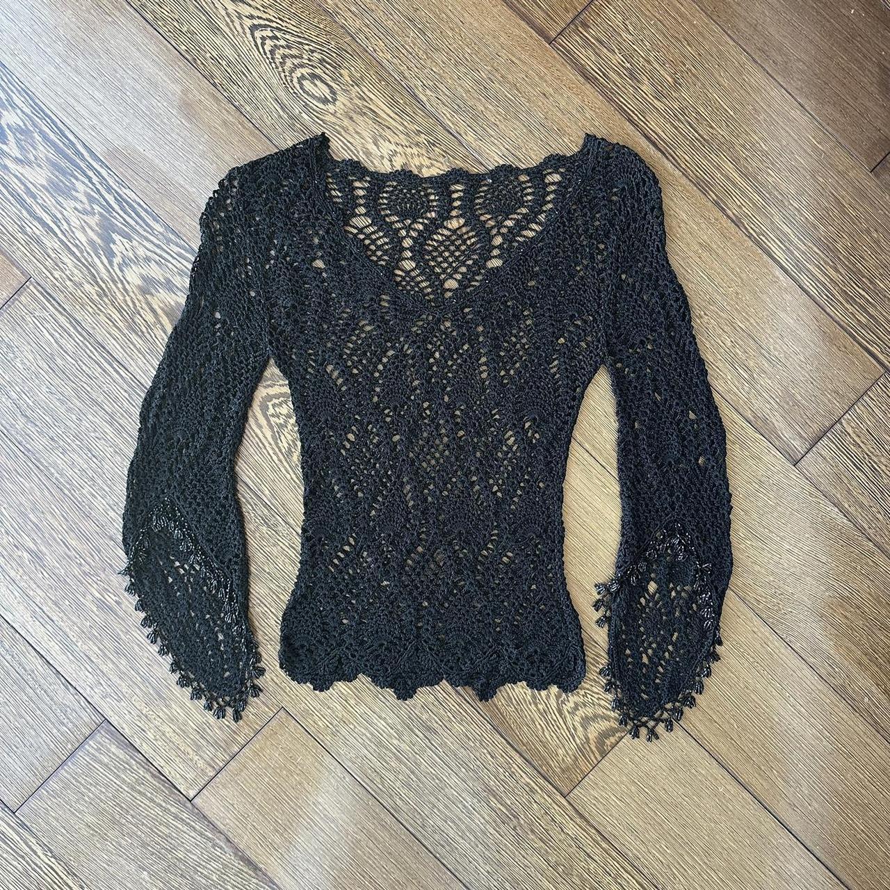 Insane black knit top half sleeves with arm Depop