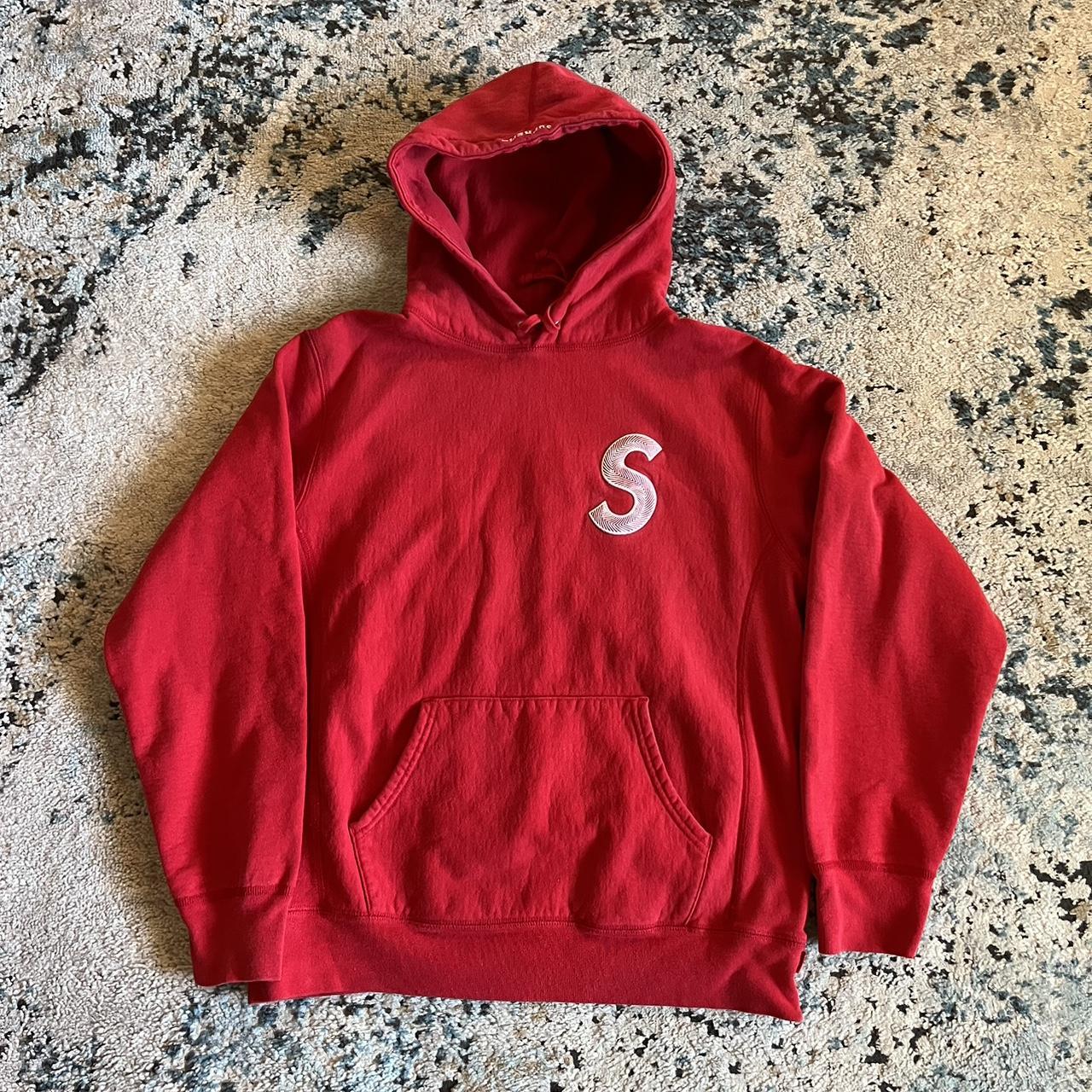 FW 2020 red supreme S logo hoodie size L great... - Depop