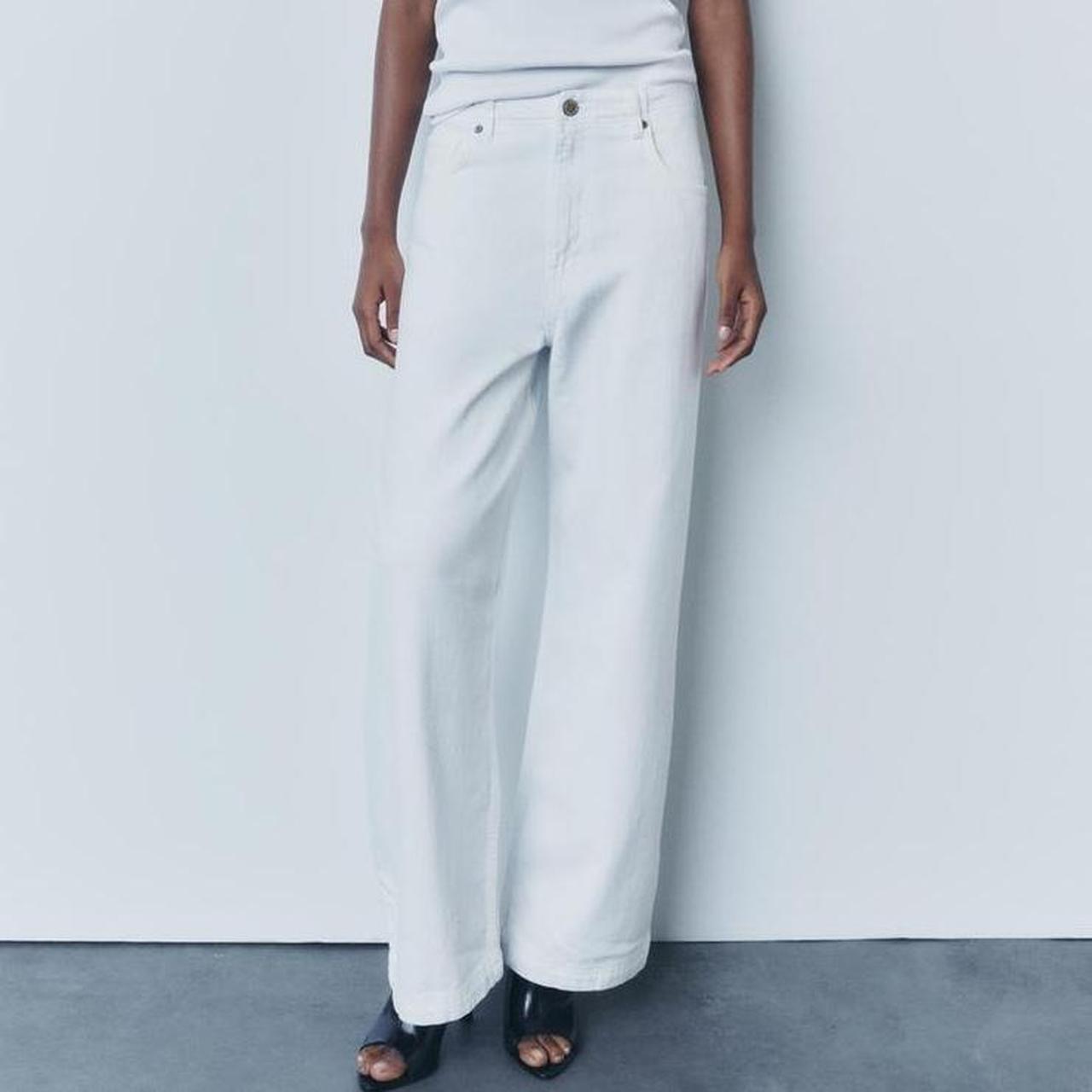 White zara mid rise balloon jeans straight Depop