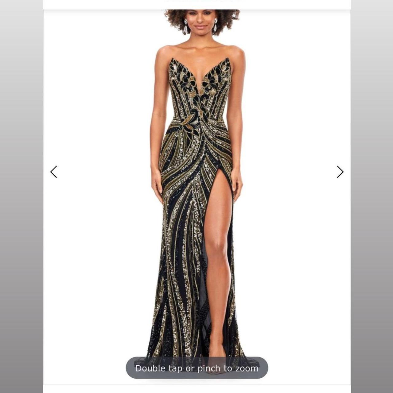 Ashley Lauren Gold and black Prom dress Size 2 . Depop