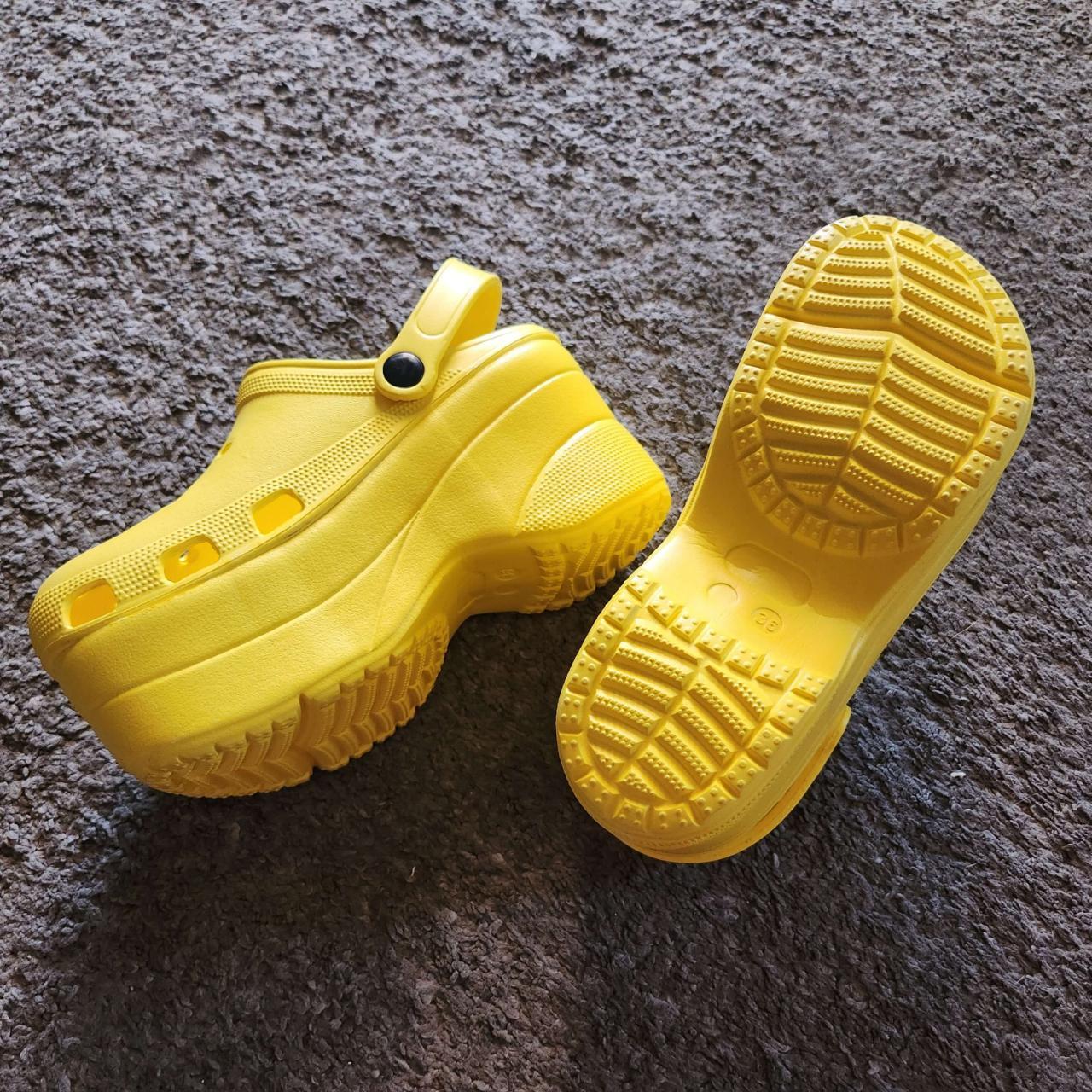 yellow platform crocs