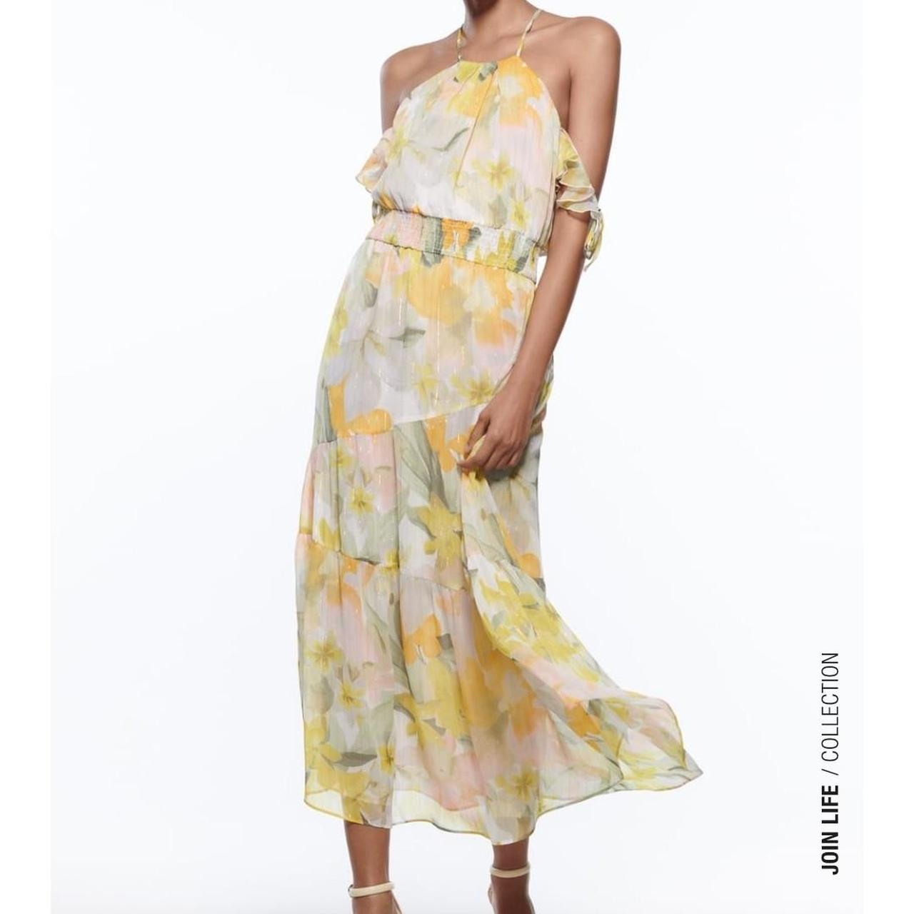 Ruffled Metallic Thread Dress Zara Gold Shirt Dress Zara New Arrivals