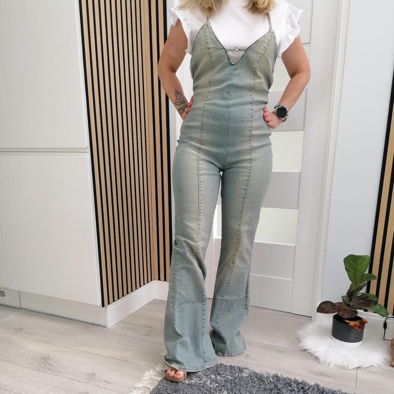 ZARA Barbie デニムホルターネックジャンプスーツ ZARA デニム TRF ホルターネック ジャンプスーツ XSサイズライト