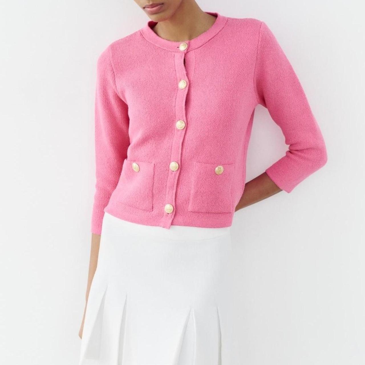 ZARA WOMAN NWT SS22 PINK KNIT CARDIGAN WITH outlet GOLDEN BUTTONS