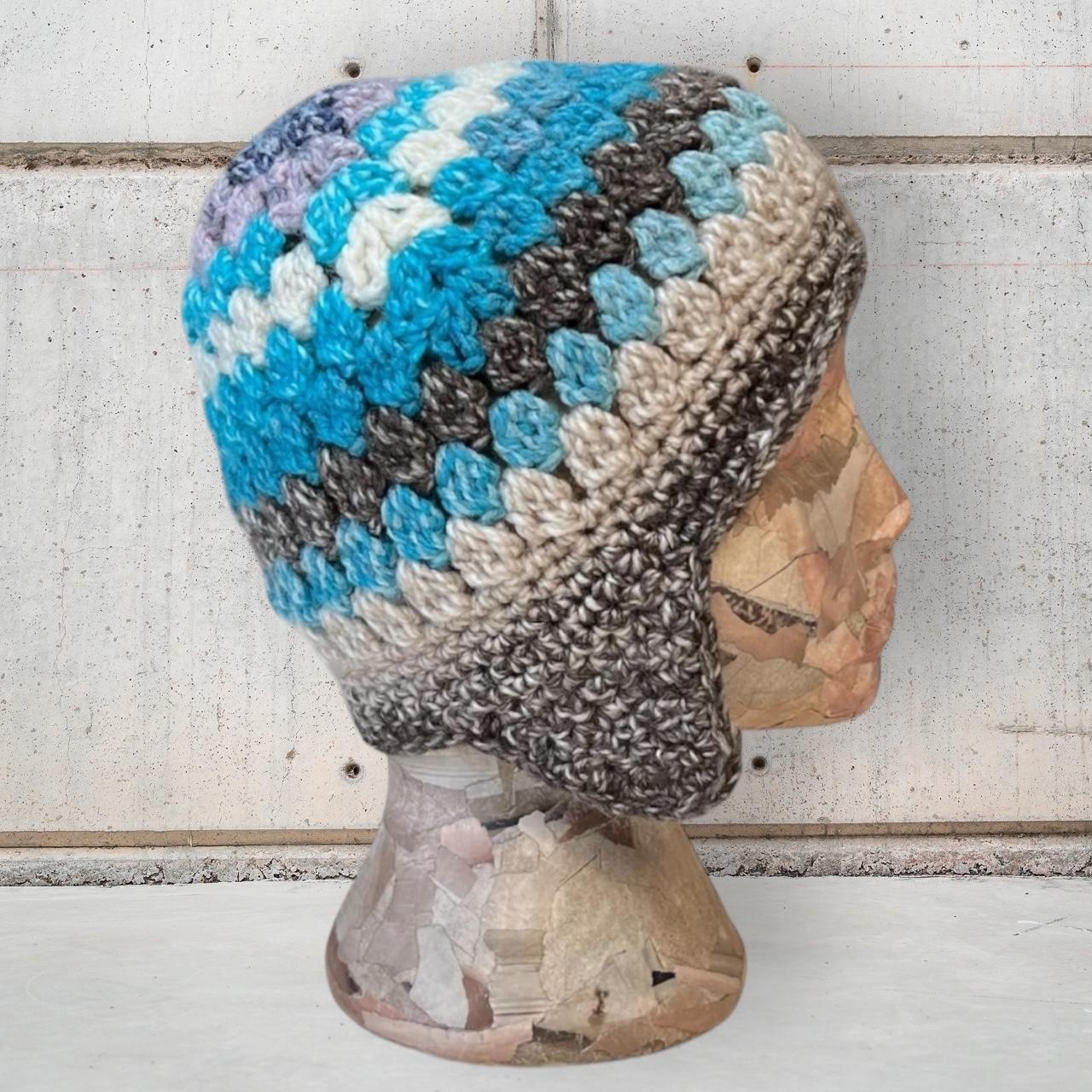 Crocheted Earflap Hat Aviator style fitted Depop