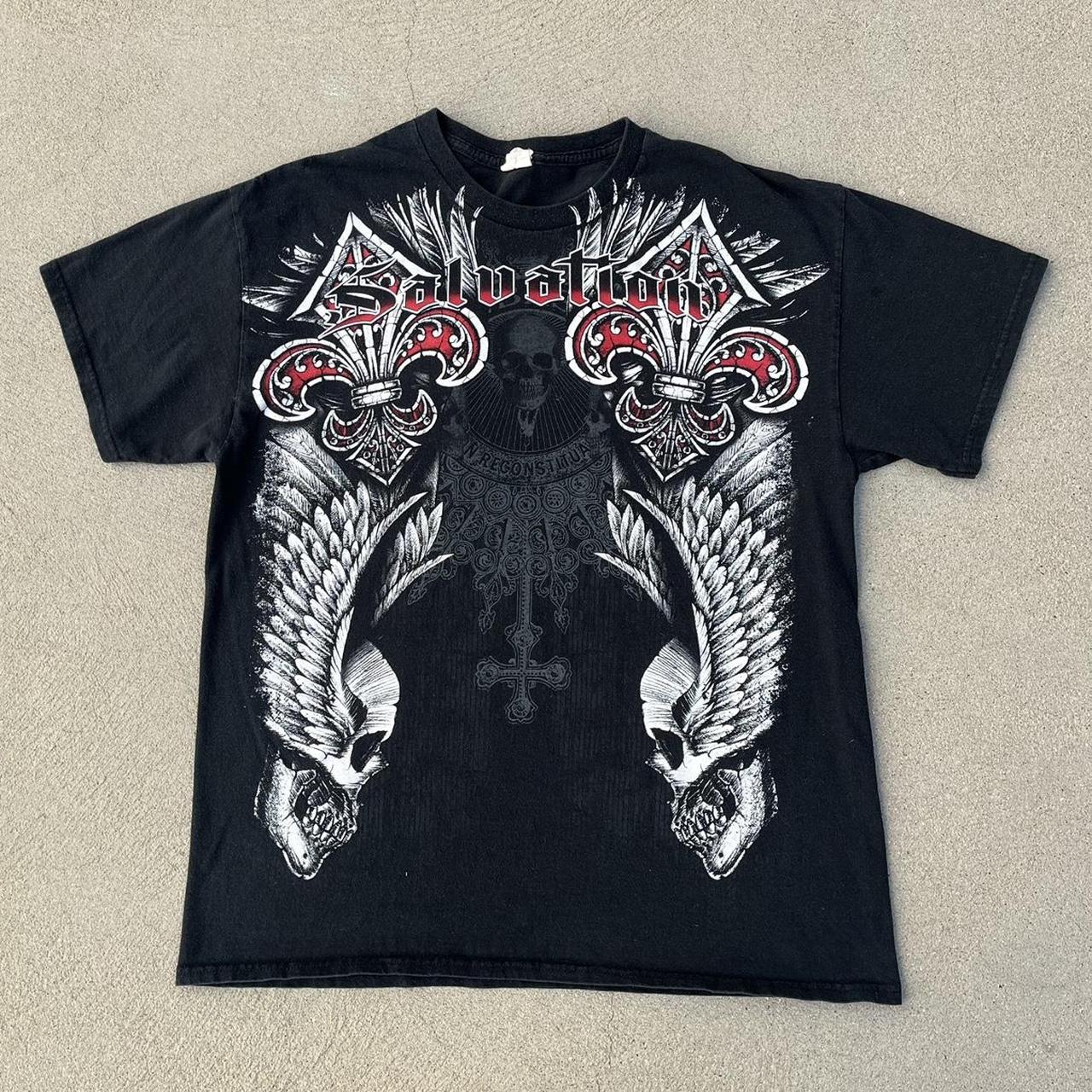 Cyber Y2k Mall Goth Grunge Wings Skulls Tee Size Depop